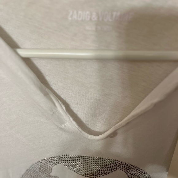Zadig & Voltaire White Long Sleeve Embellished Skull Henley Sz S NWT - Picture 7 of 9
